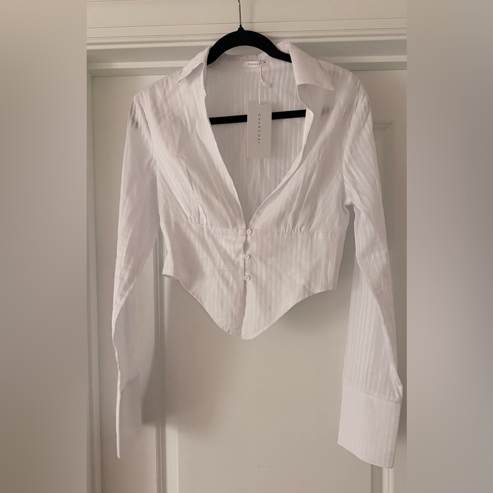 Cropped Button-Front White Women's Top by ARQOAL